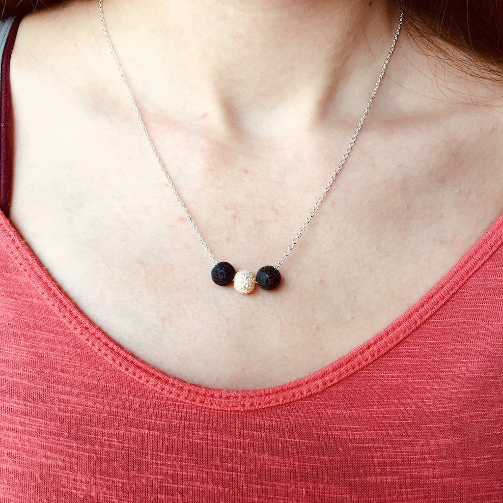Lava Rock Necklace with White Bead